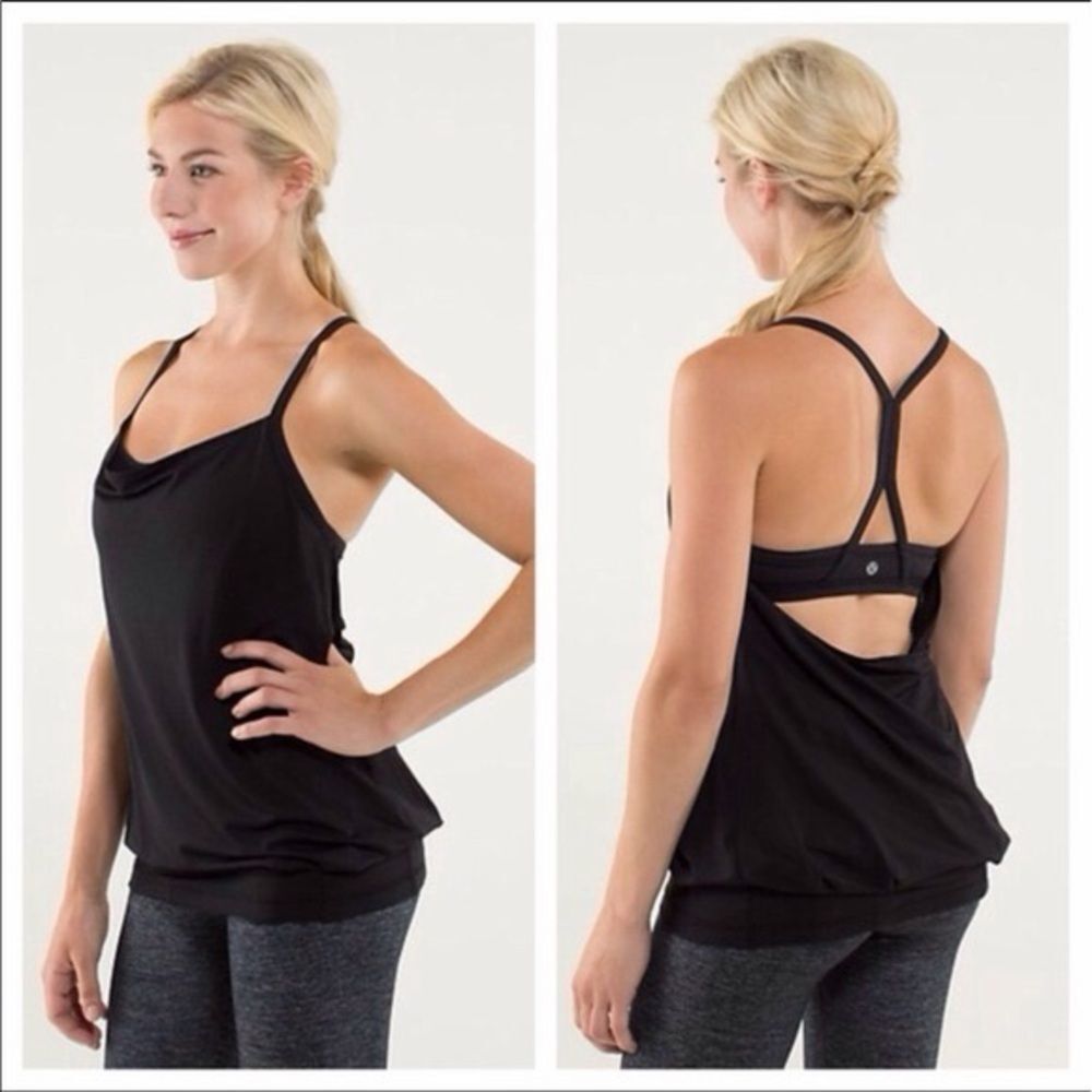 Lululemon Black C.Y.B. Tank Top Women Size Medium 8 Activewear Open Back Flowy